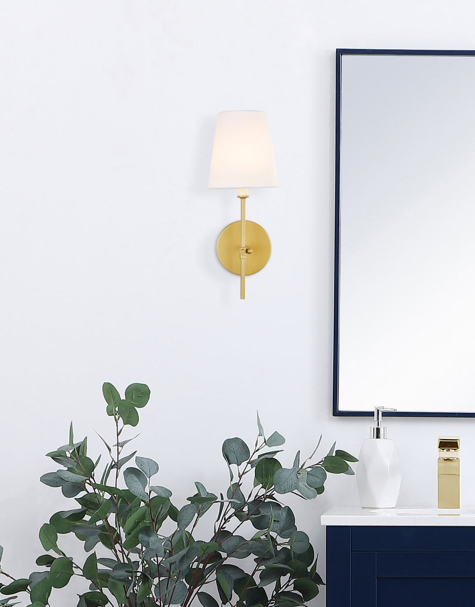 Mel 1 light Brass and White shade wall sconce