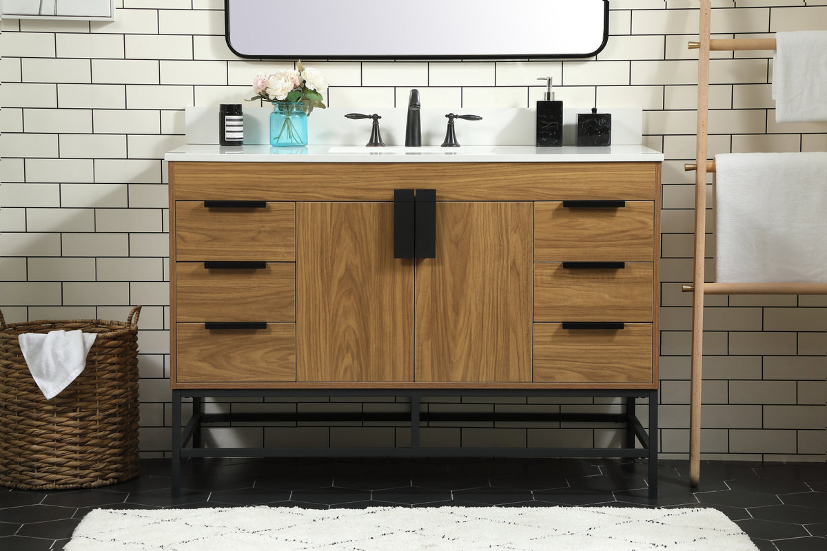 48 inch Single bathroom vanity in walnut brown with backsplash