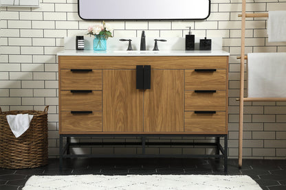 48 inch Single bathroom vanity in walnut brown with backsplash