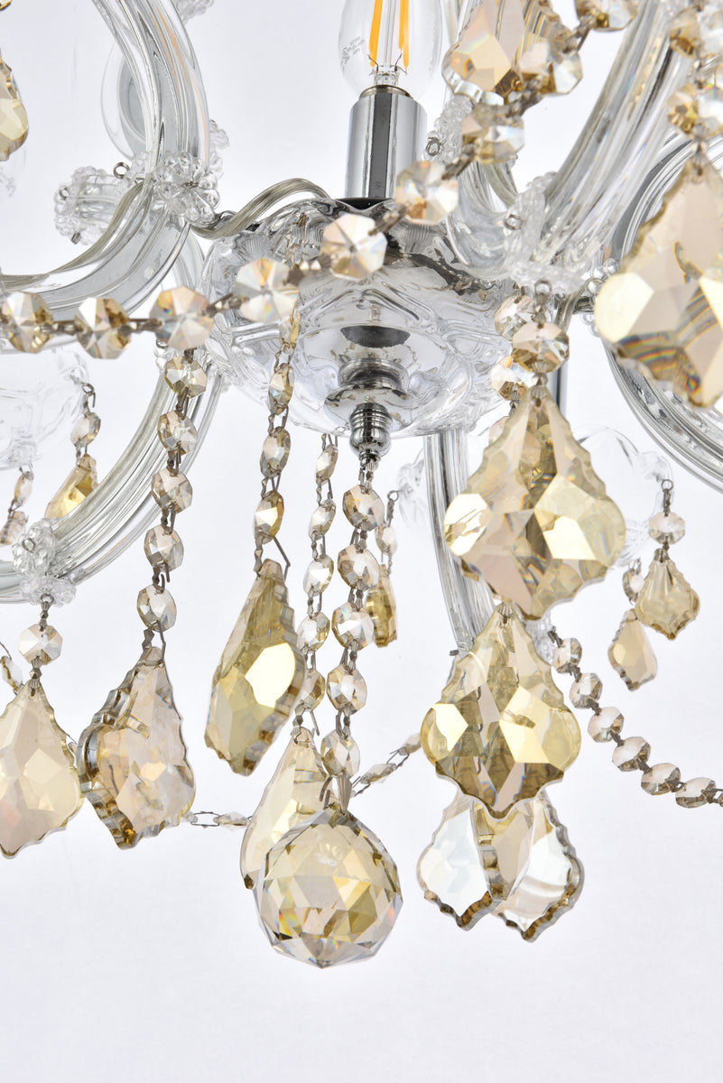 Maria Theresa 6 light Chrome Pendant Golden Teak (Smoky) Royal Cut Crystal