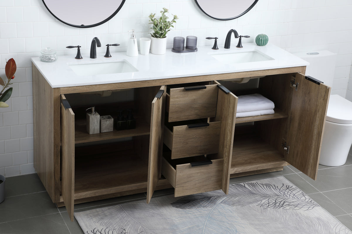 72 Inch Double Bathroom Vanity In Natural Oak