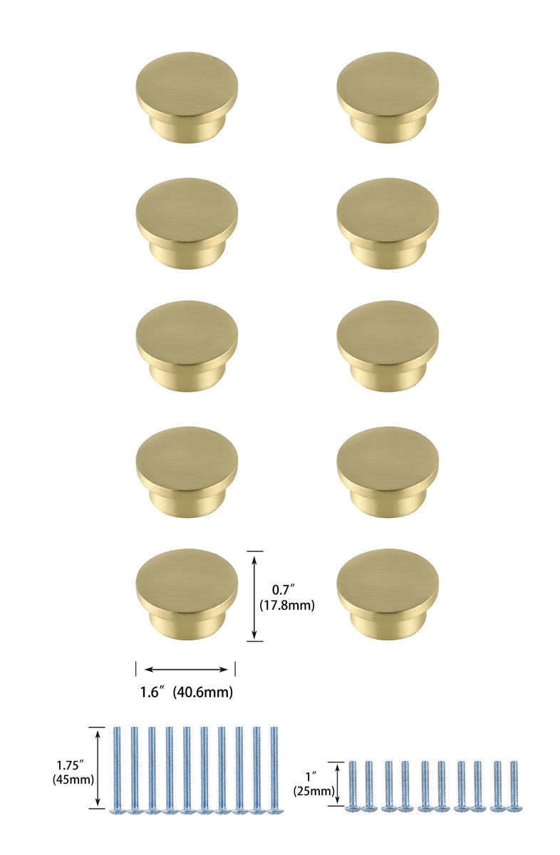 Trovon 1.6" Diameter Brushed Gold Oversize Round Knob Multipack (Set of 10)