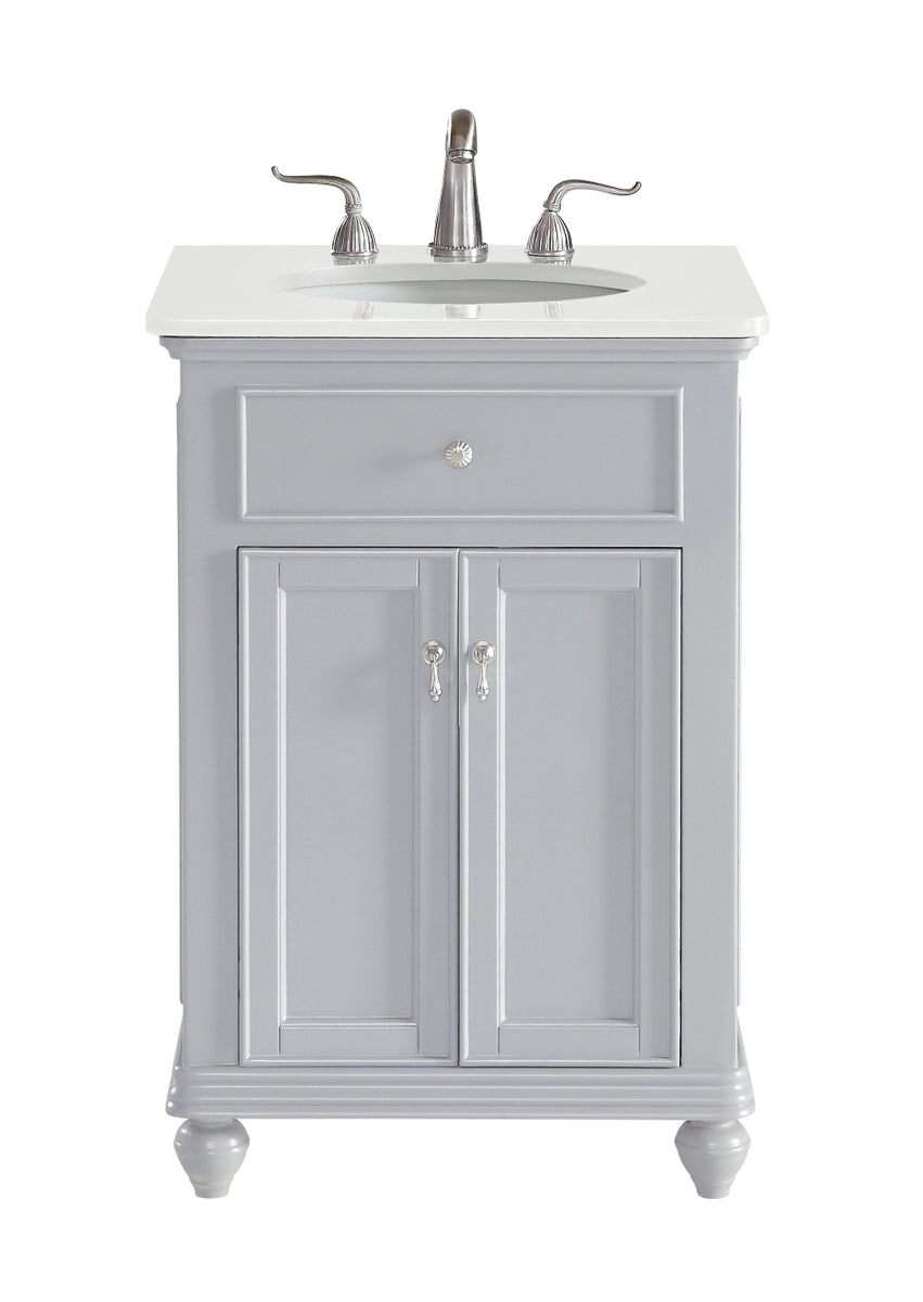 24 inch Single Bathroom vanity in Light Grey with ivory white engineered marble