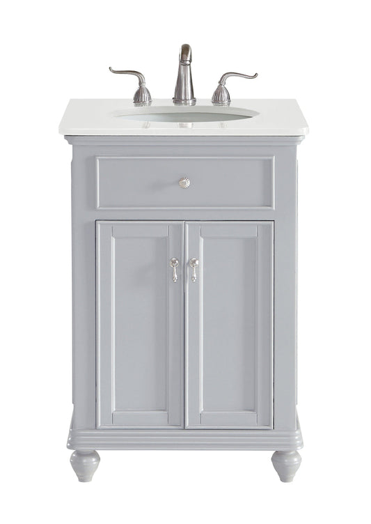 24 inch Single Bathroom vanity in Light Grey with ivory white engineered marble