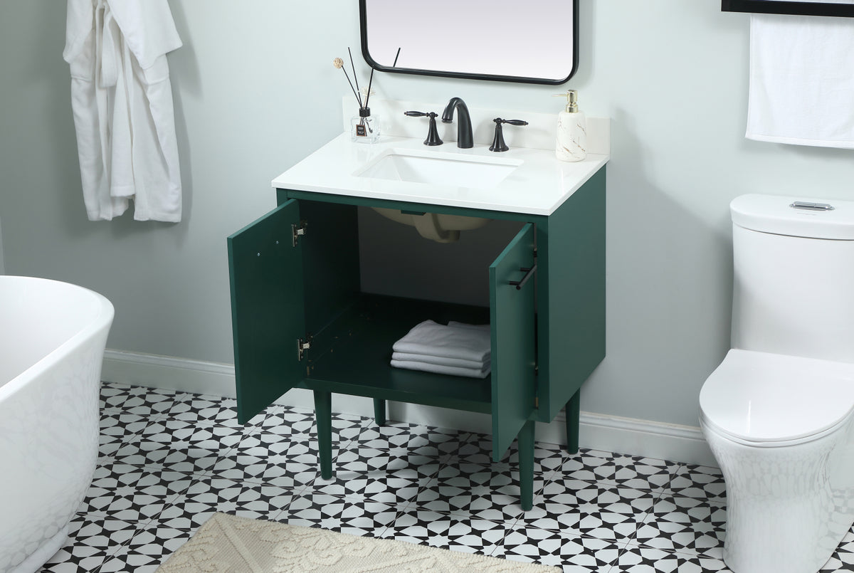 30 inch Single bathroom vanity in green with backsplash