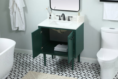 30 inch Single bathroom vanity in green with backsplash