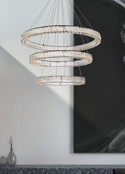 Monroe 41 inch LED triple ring chandelier in black