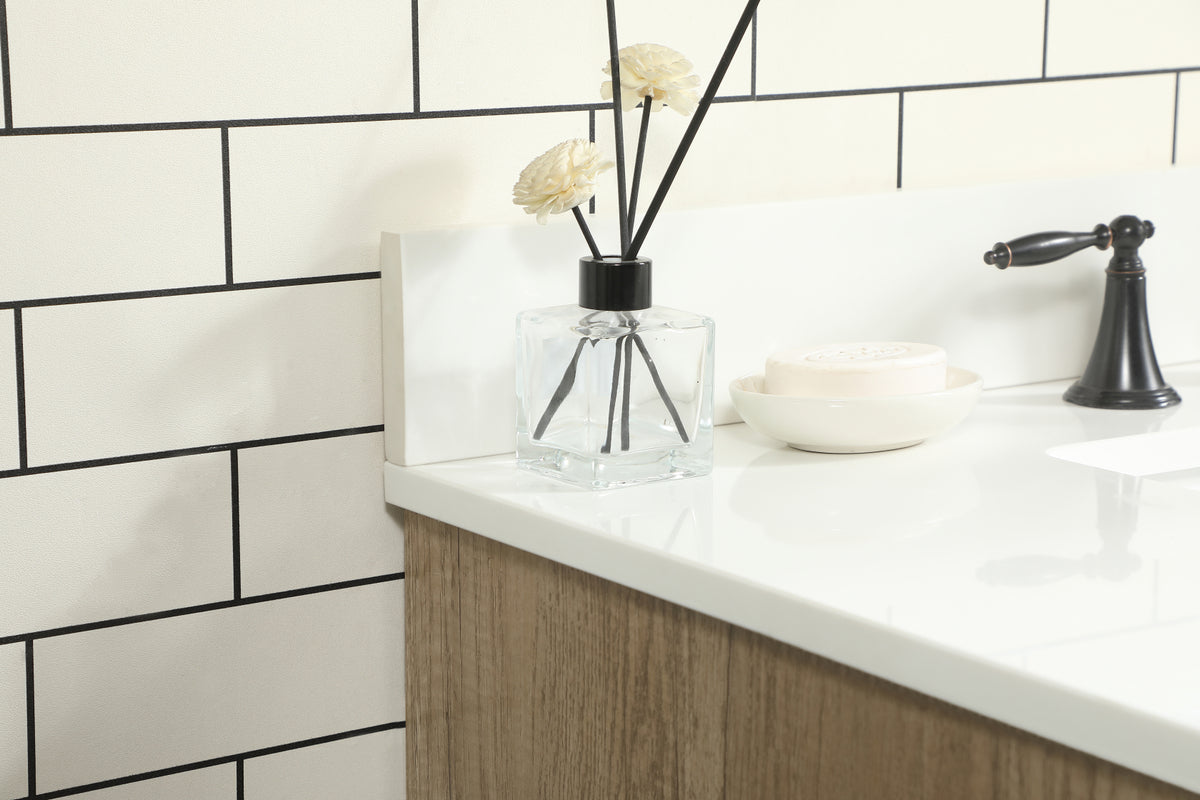 36 inch Single bathroom vanity in natural oak with backsplash