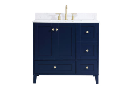 36 inch Single Bathroom Vanity in Blue with Backsplash