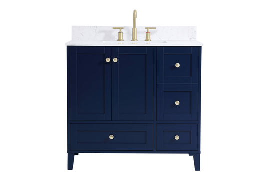 36 inch Single Bathroom Vanity in Blue with Backsplash