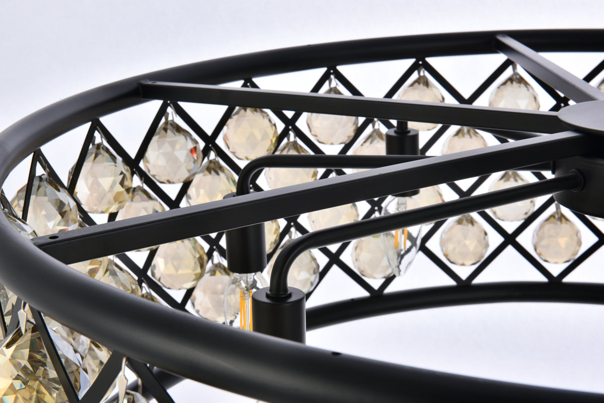 Madison 8 light Matte Black Chandelier Golden Teak (Smoky) Royal Cut Crystal