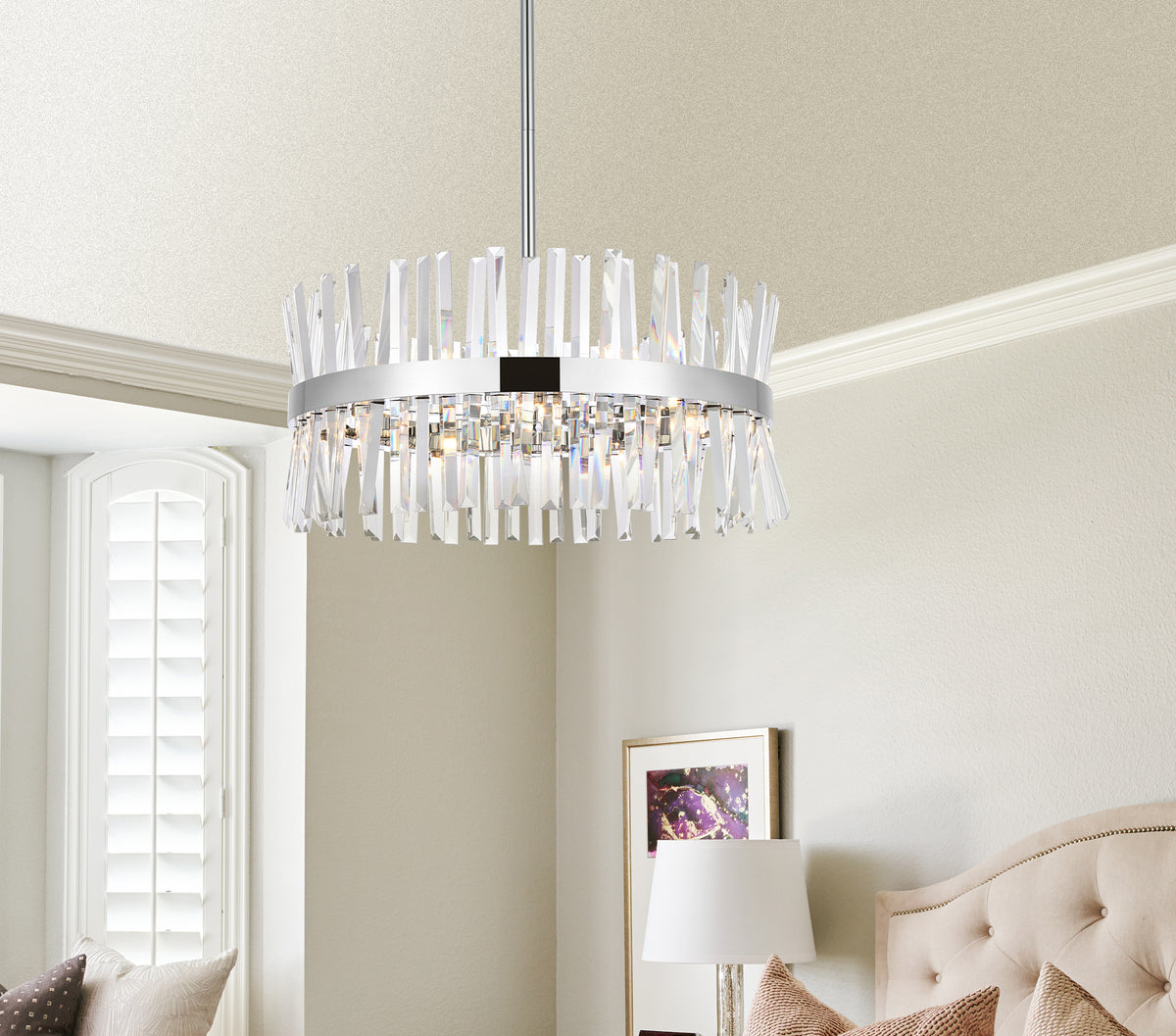 Serephina 25 inch crystal round pendant light in chrome