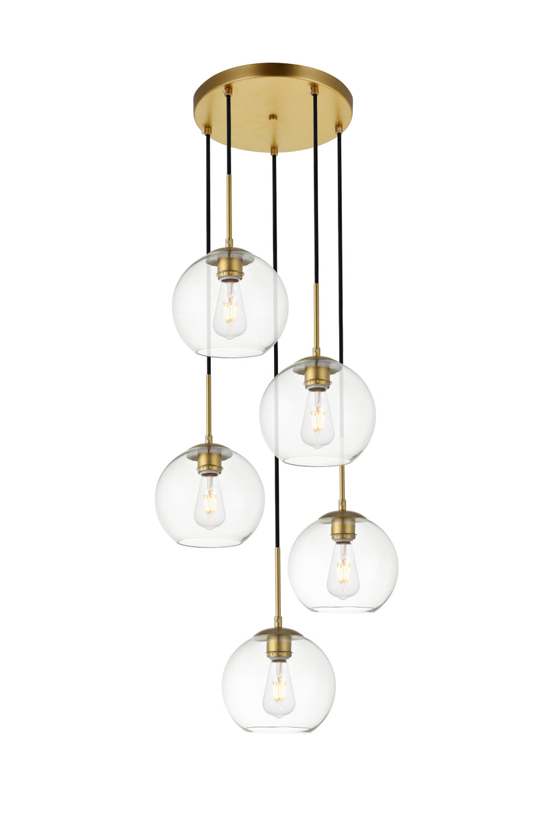 Baxter 5 Lights Brass Pendant With Clear Glass