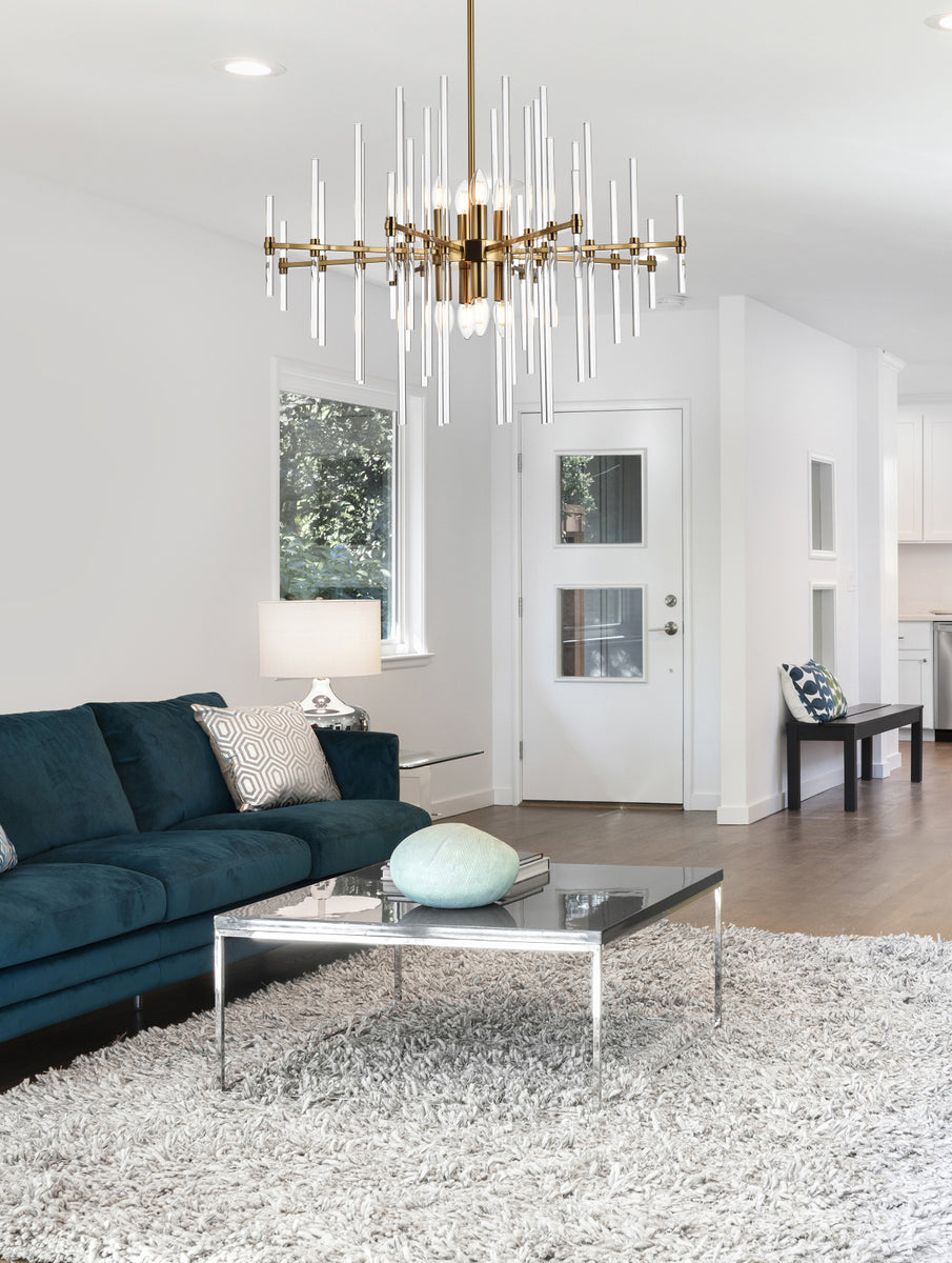 Sienna 31 inch crystal rod pendant in gold