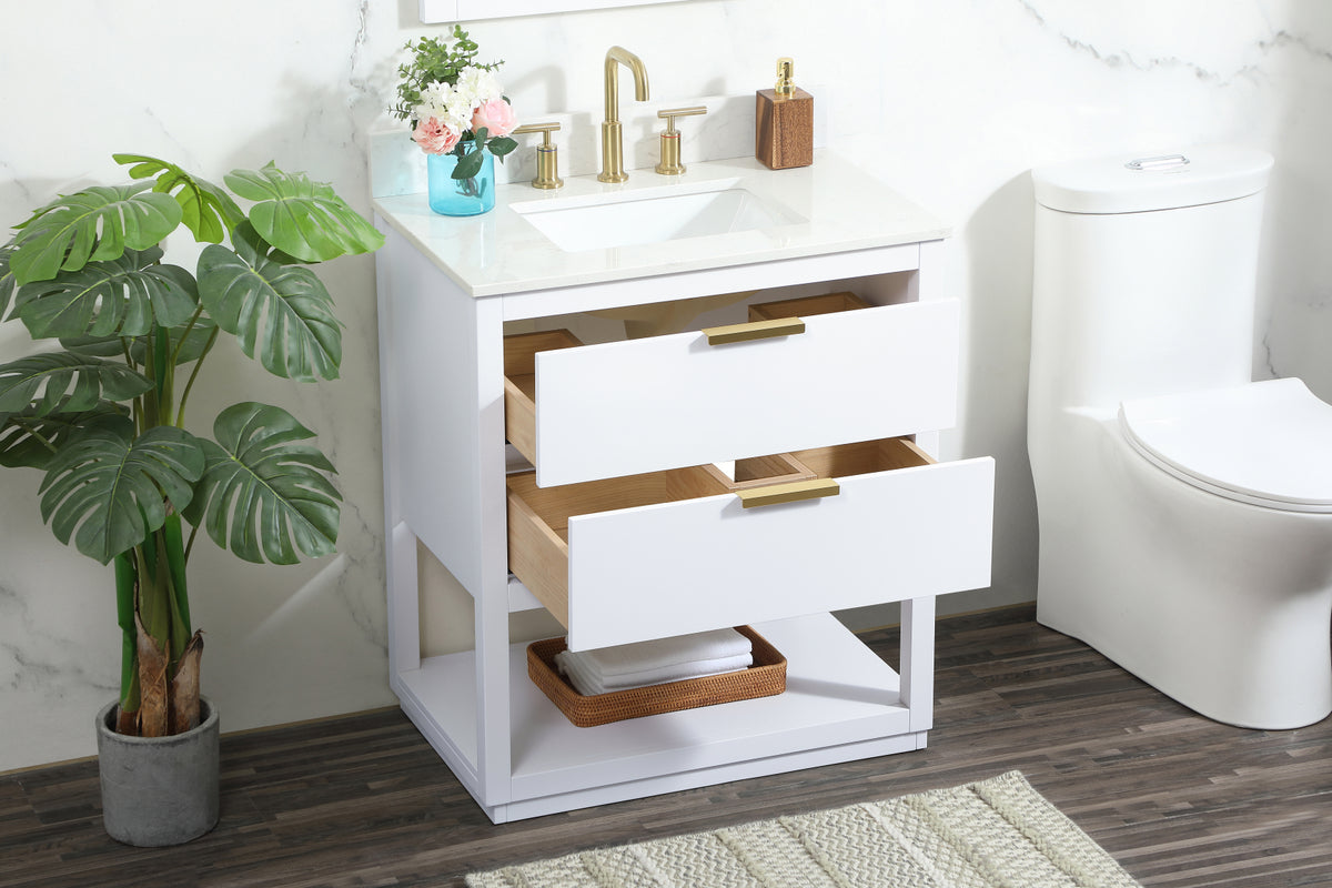 30 inch Single bathroom vanity in white with backsplash
