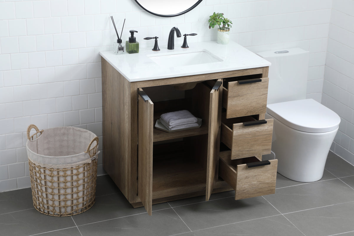 36 Inch SIngle Bathroom Vanity In Natural Oak