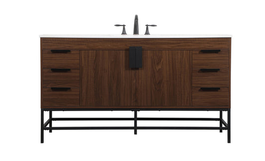 60 inch Single bathroom vanity in walnut