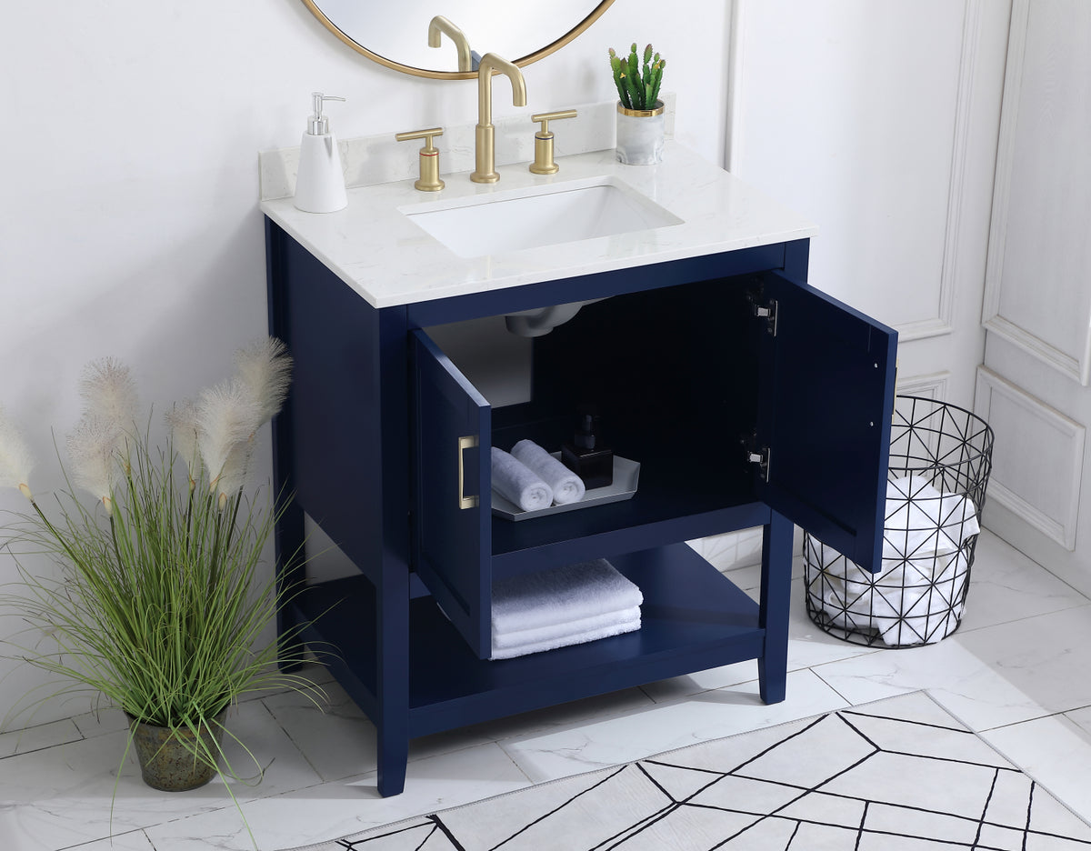 30 inch Single Bathroom Vanity in Blue with Backsplash