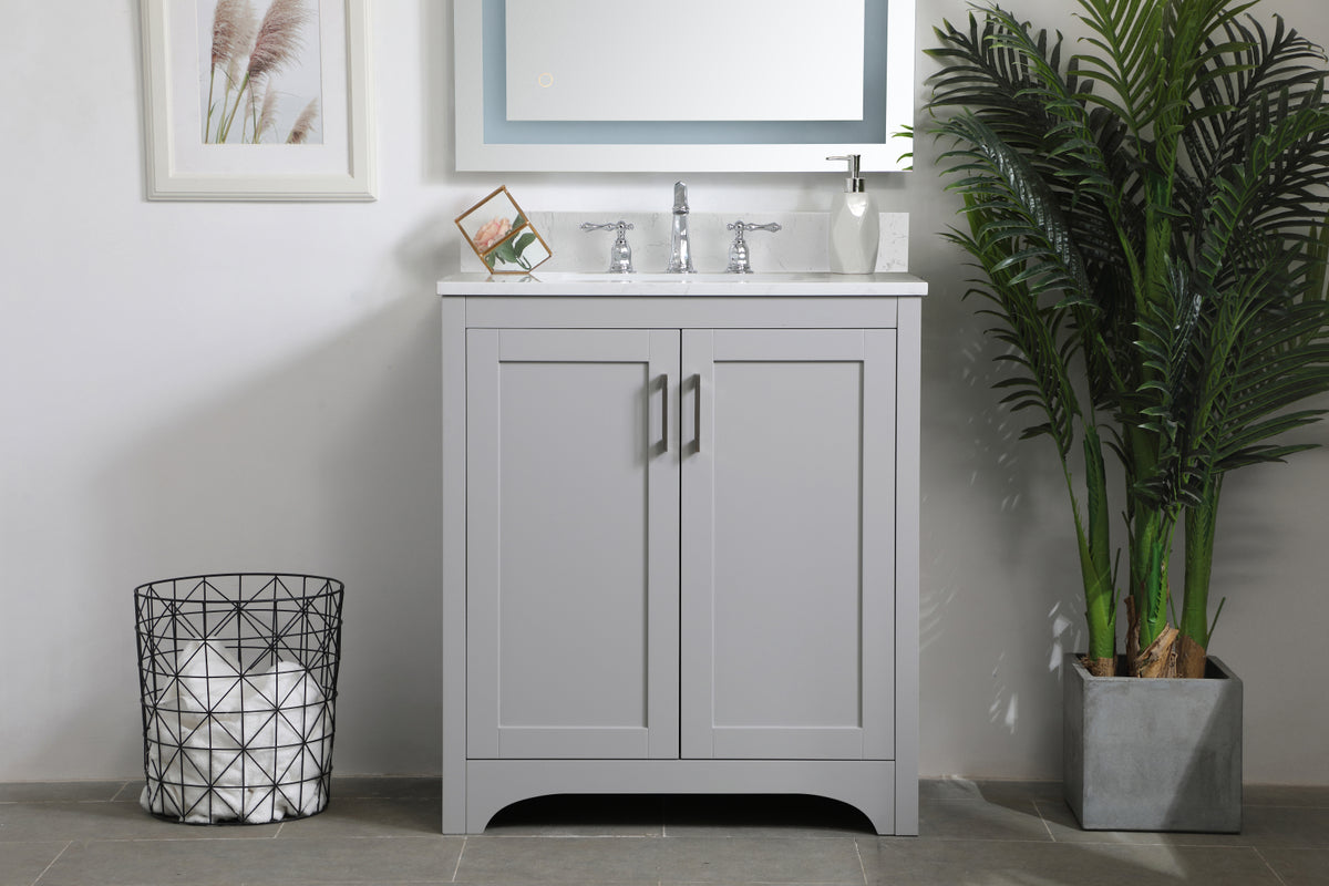 30 inch Single Bathroom Vanity in Grey with Backsplash