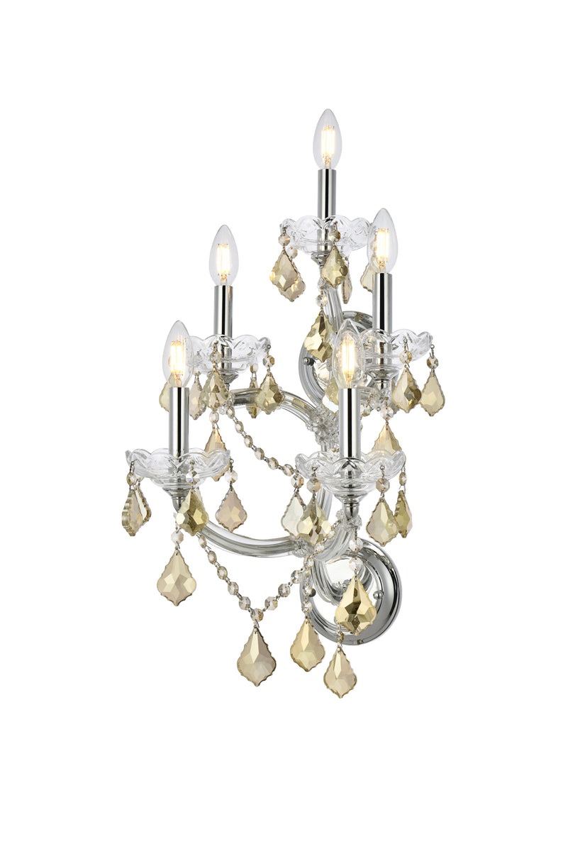 Maria Theresa 5 light Chrome Wall Sconce Golden Teak (Smoky) Royal Cut Crystal