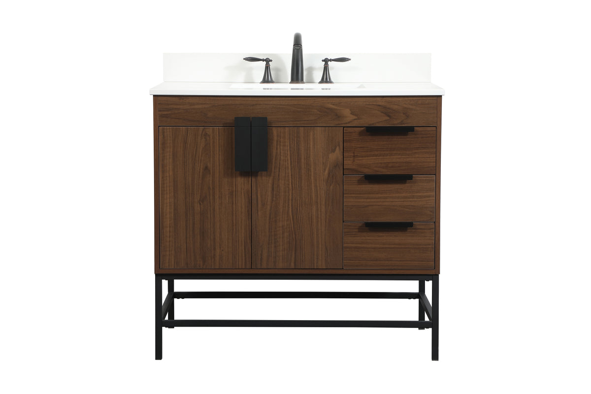 36 inch Single bathroom vanity in walnut with backsplash