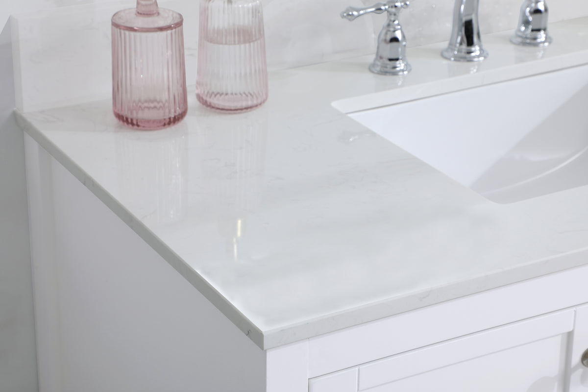 42 inch Single Bathroom Vanity in White with Backsplash
