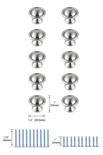 Kadea 1.2" Diameter Brushed Nickel Mushroom Knob Multipack (Set of 10)