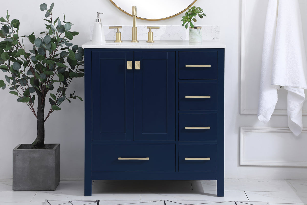 32 inch Single Bathroom Vanity in Blue with Backsplash