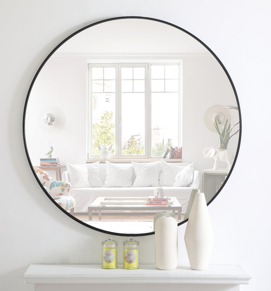 Metal frame Round Mirror 42 inch Black finish