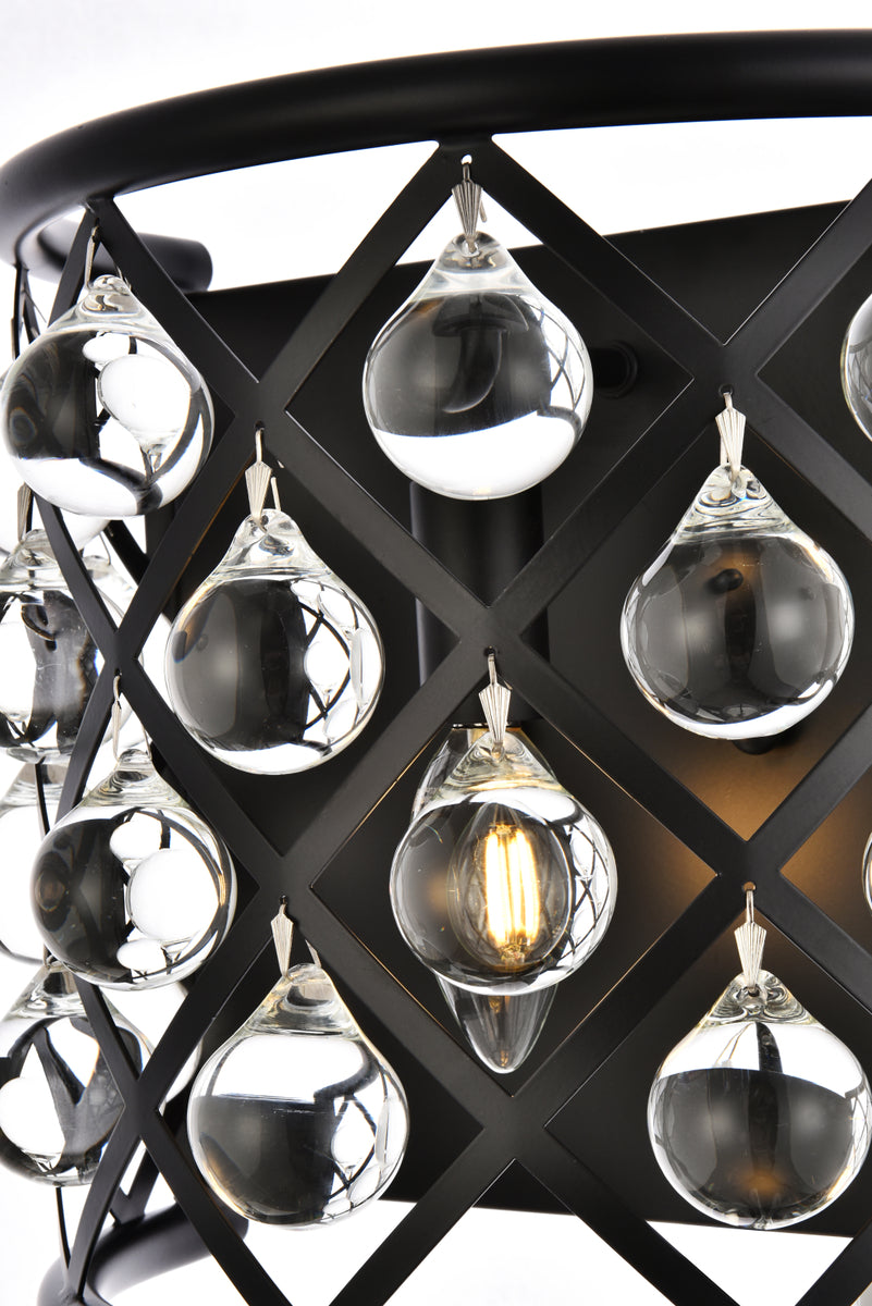 Madison 1 light Matte Black Wall Sconce Clear Royal Cut Crystal