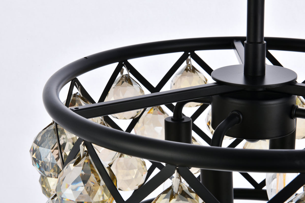 Madison 4 light Matte Black Pendant Golden Teak (Smoky) Royal Cut Crystal