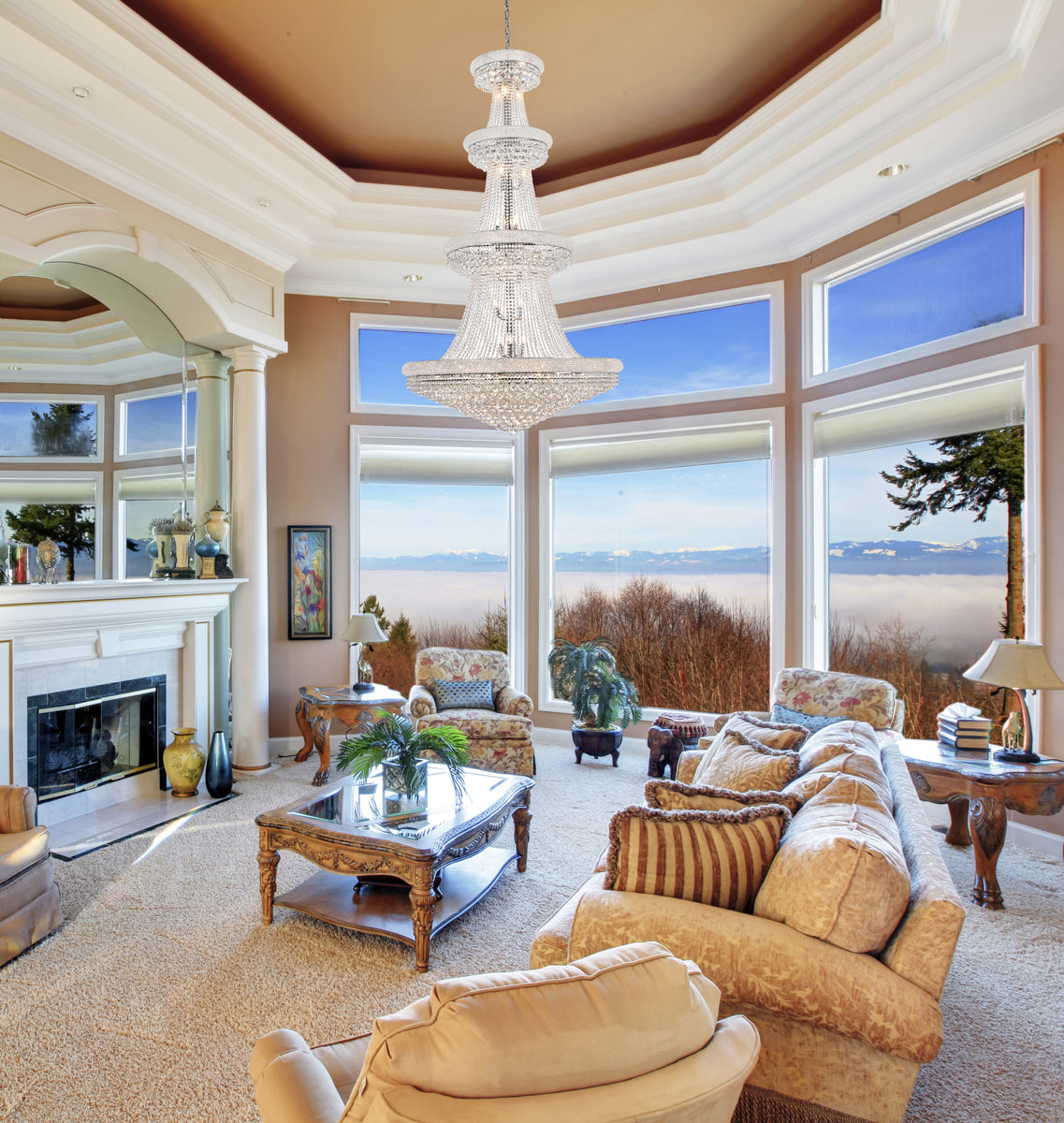 Primo 42 light Chrome Chandelier Clear Royal Cut Crystal