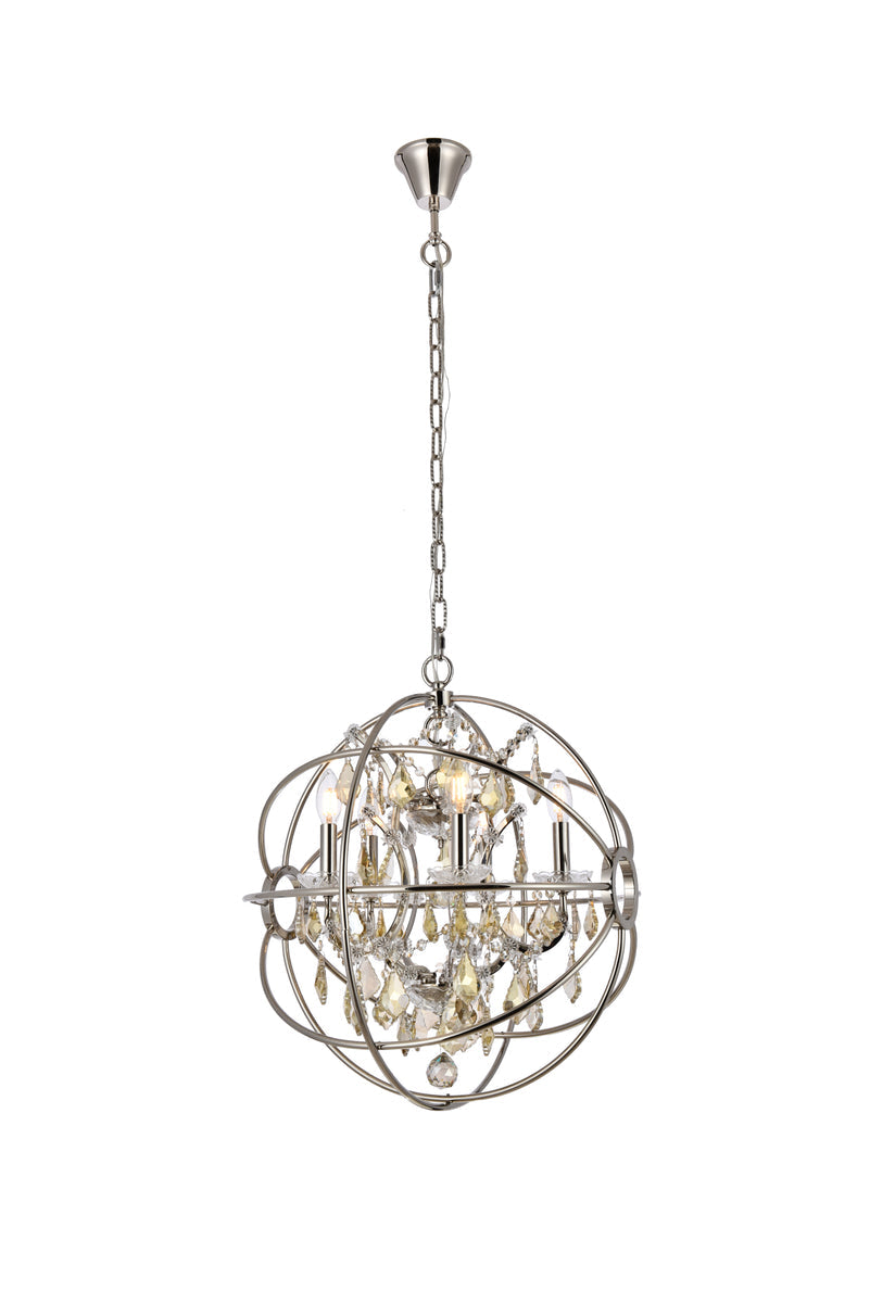 Geneva 5 light polished nickel Pendant Golden Teak (Smoky) Royal Cut crystal