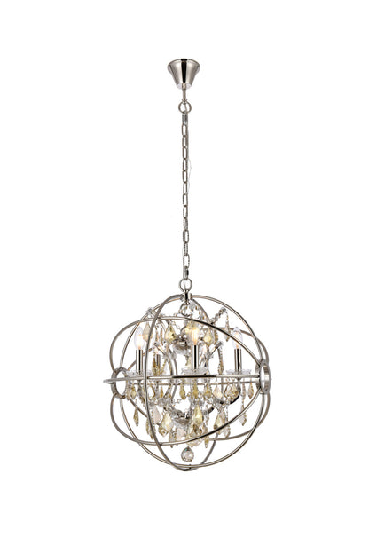 Geneva 5 light polished nickel Pendant Golden Teak (Smoky) Royal Cut crystal