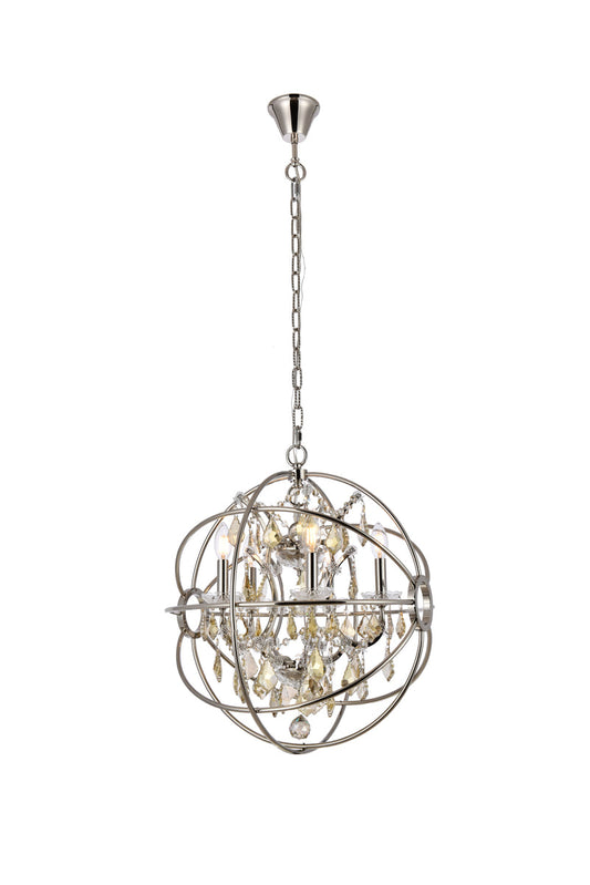 Geneva 5 light polished nickel Pendant Golden Teak (Smoky) Royal Cut crystal