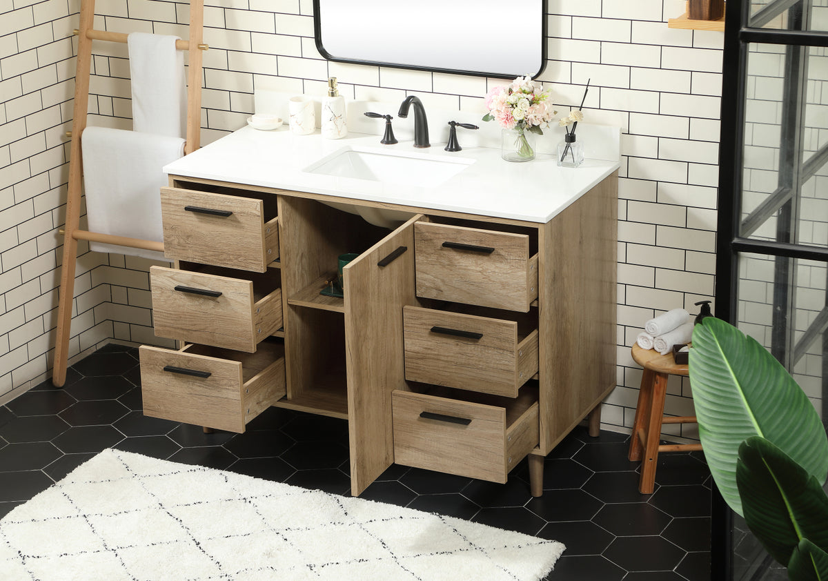 48 inch Single bathroom vanity in natural oak with backsplash