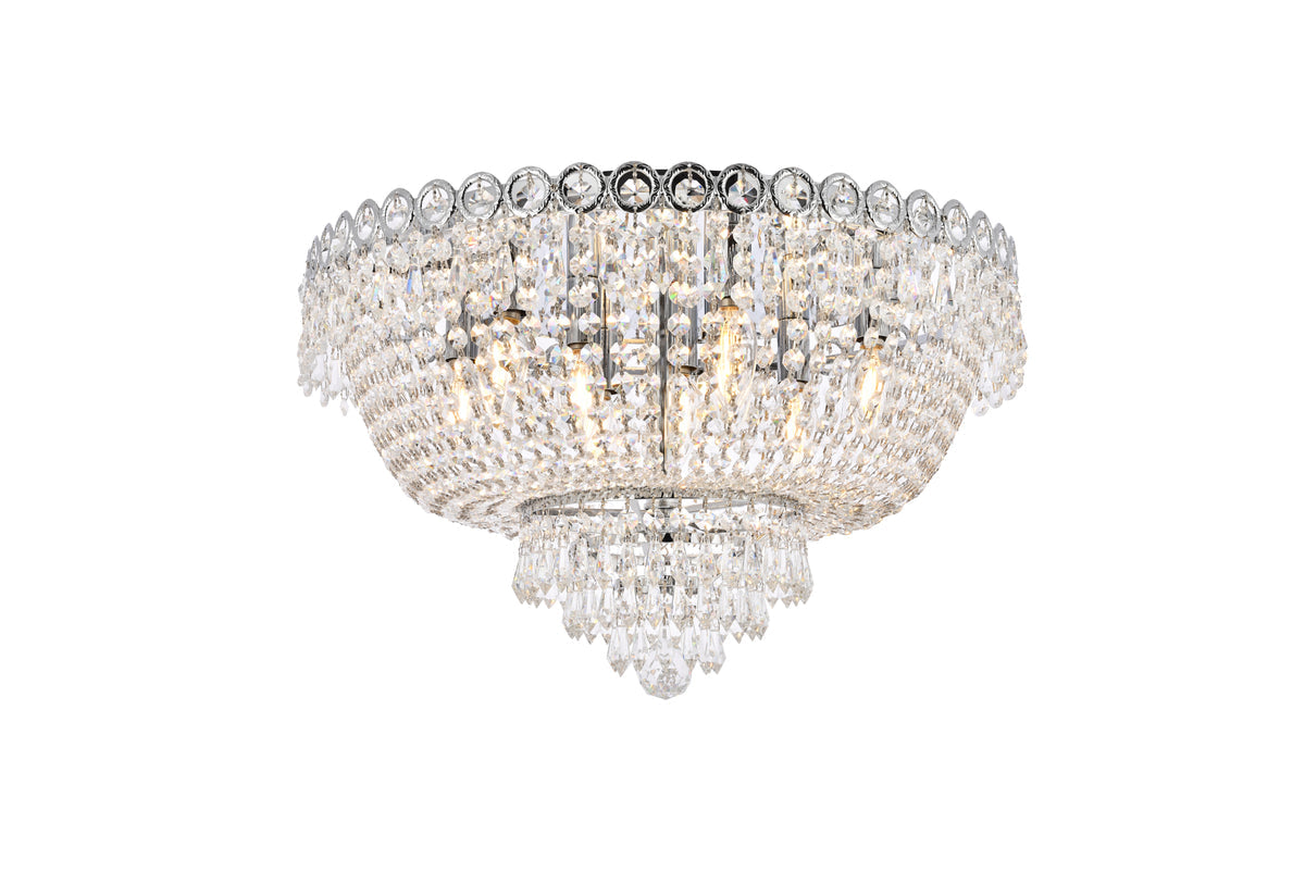 Century 9 light Chrome Flush Mount Clear Royal Cut Crystal