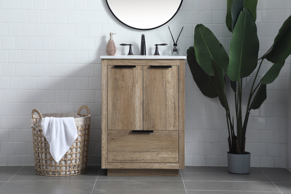24 Inch SIngle Bathroom Vanity In Natural Oak