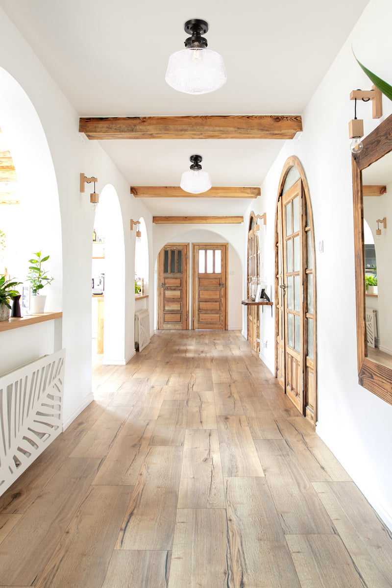 Lyle 1 light Black and Clear seeded glass Flush mount