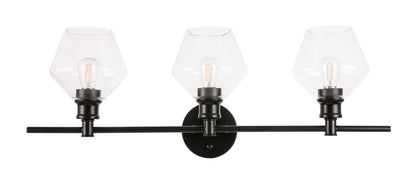 Gene 3 light Black and Clear glass Wall sconce