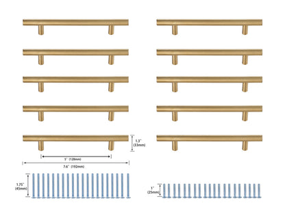 Quinn 5" Center to Center Brass Bar Pull Multipack (set of 10)