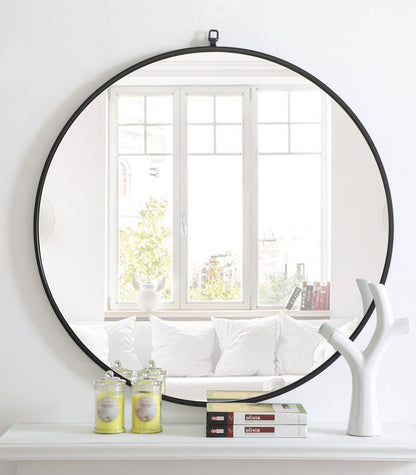 Metal frame Round Mirror with decorative hook 36 inch Black finish