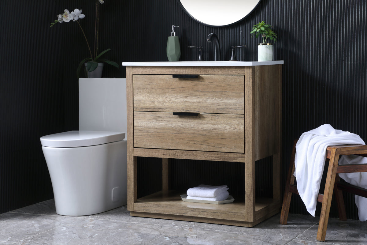 30 Inch SIngle Bathroom Vanity In Natural Oak