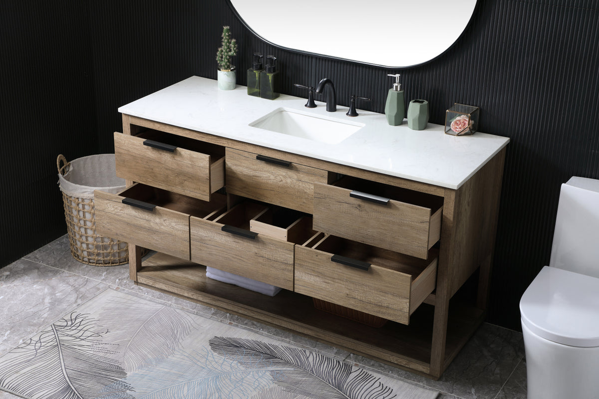 60 Inch SIngle Bathroom Vanity In Natural Oak