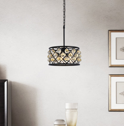 Madison 4 light Matte Black Pendant Golden Teak (Smoky) Royal Cut Crystal