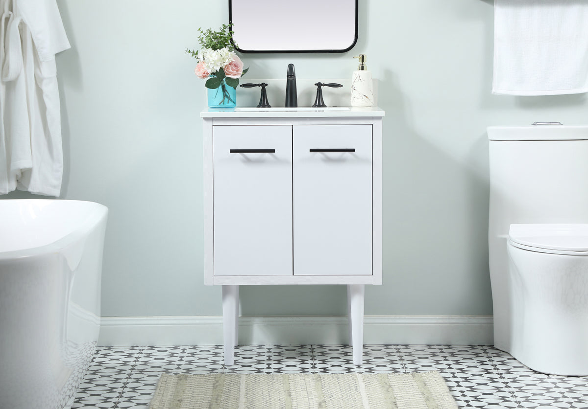 24 inch Single bathroom vanity in white with backsplash