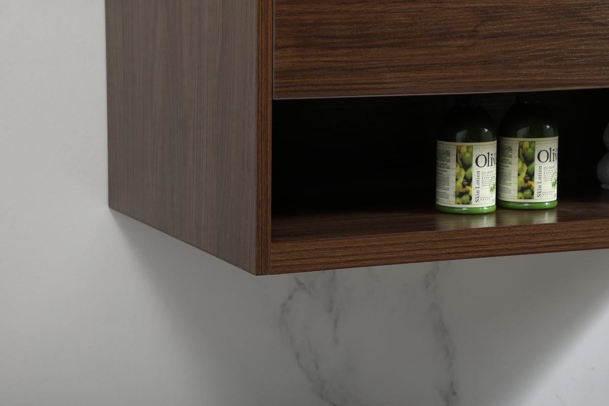 36 inch Single bathroom vanity in walnut with backsplash