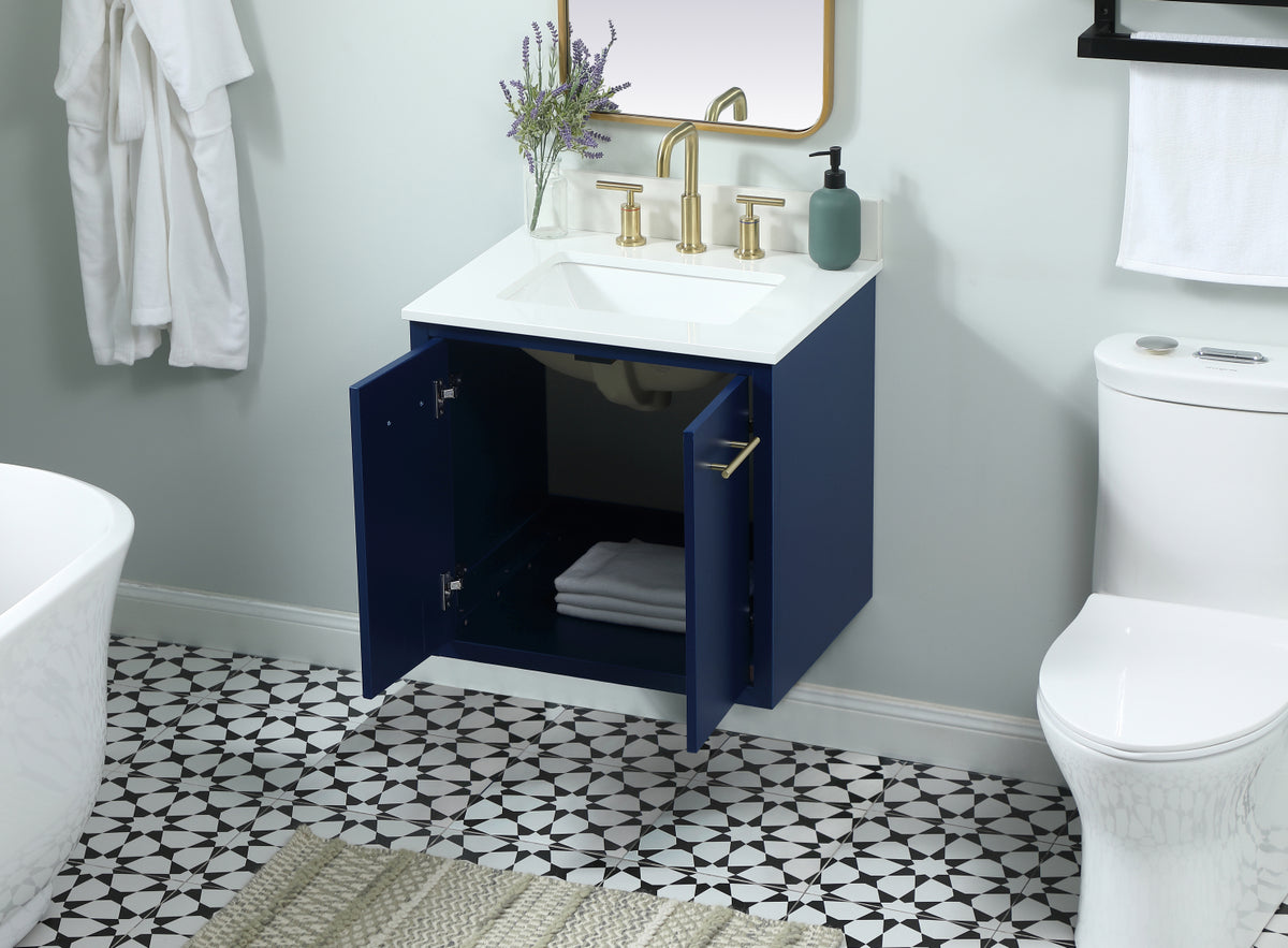24 inch Single bathroom vanity in blue with backsplash