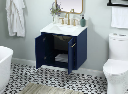 24 inch Single bathroom vanity in blue with backsplash