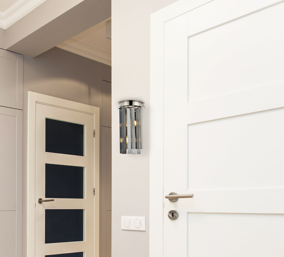 Sydney 2 light polished nickel Wall Sconce Silver Shade (Grey) Royal Cut Crystal